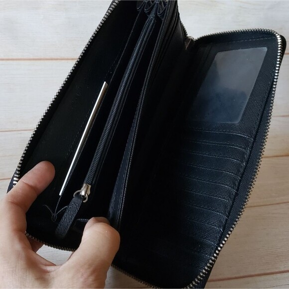 Michael Kors Color Block Signature Logo Zip Around Long Wallet Wristlet Black - Picture 11 of 16